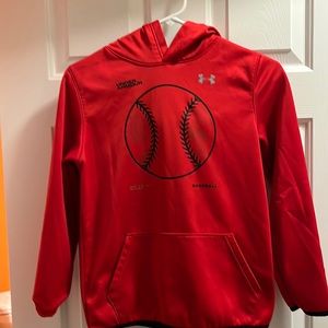 Under Armour Red Hooded Sweatshirt with a Baseball -Youth Large - Like New
